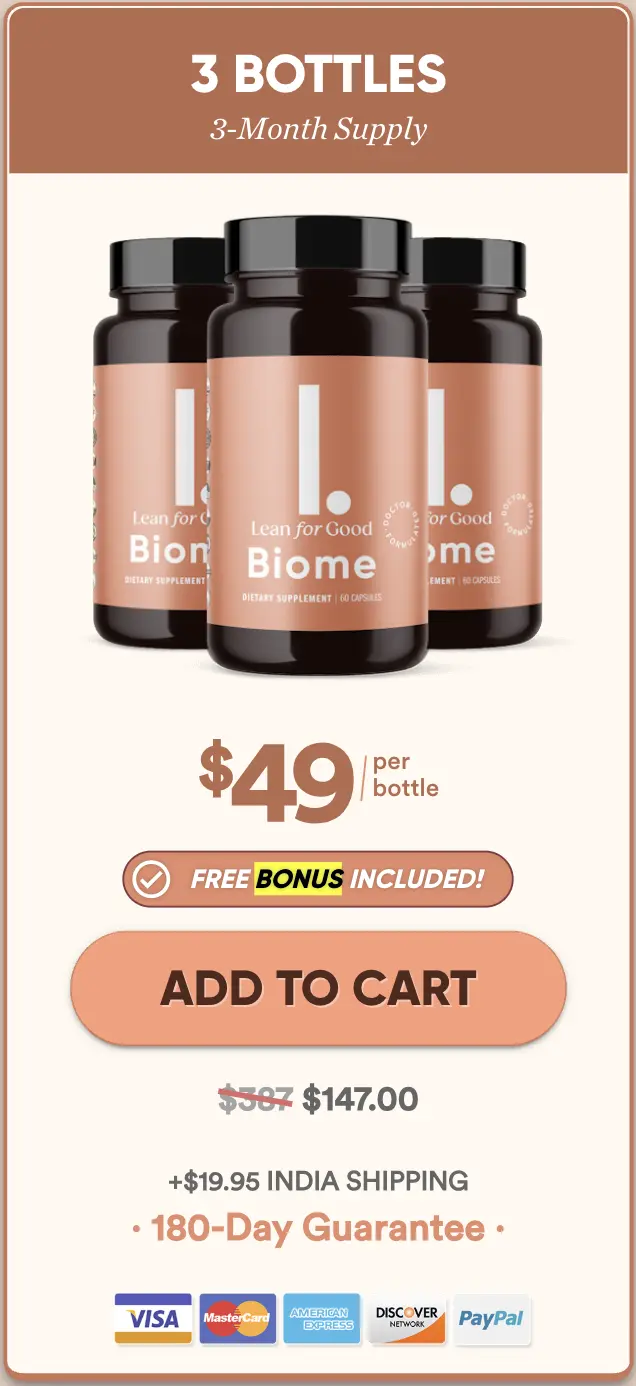 LeanBiome 3 bottles, 3-month supply, $49 per bottle with free bonus